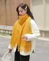 Elegant long yellow scarf with fringe tassels made of warm wool blend for winter - Cationic Viscose Style / 200x70cm / Ginger Yellow