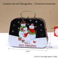 Christmas snowman tin storage box with gold handle and cozy winter theme pattern - Snowman