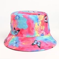 Macro detail of tie-dye bucket hat featuring colorful butterfly patterns and canvas texture - M (56-58cm) / Butterfly Blue Rose Red