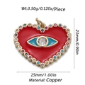 Red heart-shaped evil eye pendant in gold copper with detailed product dimensions - CX142-3 (Red Heart Colorful Zirconia Eye)