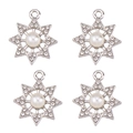 Detailed view of silver star charms with white pearls and sparkling cubic zirconia crystals - Octagonal Star Pearl Rhinestone (px1086-36)