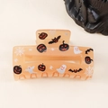 Halloween orange translucent hair claw clip with festive pumpkin and ghost prints - Orange (D5-2-8)