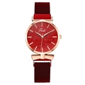 Women's quartz watch with red magnetic Milanese band and rose gold embossed leaf dial - Red