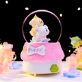 Cute puppy crystal ball desktop ornament with pink base and glowing star lights - 2425 Pink Base / Large 100 Snow+Light+Music