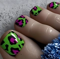 Neon green and pink leopard print press-on toe nails in a stylish short square shape - Neon Green Leopard Style With Yellow Jelly Glue And Nail File (FW93)