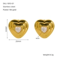 18K gold plated stainless steel heart earrings with white resin inlay for women - Gold Layered Heart - White Resin (ZE1893G-01)