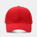 Front view of a classic red cotton twill baseball cap with a pre-curved brim and six-panel design - Adjustable / Red