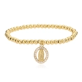 Bracciale a sfere dorate con ciondolo Vergine Maria in zirconia su sfondo bianco - Vergine Maria-Zirconia Bianca