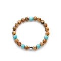 Tiger eye and turquoise stone beaded bracelet with polished silver metal accent - 368-Brown And Blue Mix