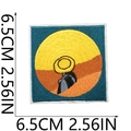 Detail showing 6.5cm square sun embroidery patch with precise dimensions and stitching - Style 8 (Geometric Sun)
