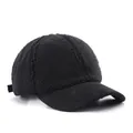 Black winter baseball cap featuring plush sherpa crown and corduroy brim detail - Adjustable / Black