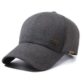 Dark grey wool blend baseball cap for men featuring a circular Sports Style metal badge - Metal Label Sports Gray