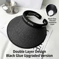Black UPF50+ visor hat with wide brim, inner thermal vinyl layer and white embroidery - Letter Embroidery Headband Style / Black