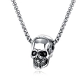 Polished silver skull pendant on matching box chain for titanium steel necklace - Skull Head + Titanium Steel Chain