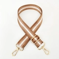 Detail of brown and white nylon strap with gold thread and metallic buckle - Dark Khaki