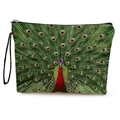 Borsa trucco con stampa pavone, piume smeraldo e cinturino da polso con cerniera nera - Stile Pavone Rosso Smeraldo (Stile 2)