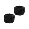 Pair of soft black microfiber wrist washbands for face washing prevents water spills - Black Wristband 2-Piece Set