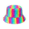 Bunter gestreifter Fischerhut aus Kaninchenfellimitat mit weicher Plüschtextur für Damen - Regenbogen Gestreifter Stil (A)