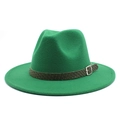 Dettaglio cappello fedora verde con fascia intrecciata e fibbia in metallo argento - M (56-58cm) / Verde erba
