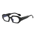 Lunettes de soleil polygonales noires à monture épaisse et finition brillante style rétro - Monture Noire Verres Anti-lumière Bleue