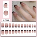 Faux ongles dégradés chocolat avec bord français noir et finition brillante - Dégradé Nude Brun Foncé French Noir (Y-288)