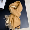Soft camel and beige reversible cashmere-style scarf with tassels and small label - 200*70cm / Khaki + Beige