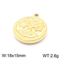 Golden round tree of life pendant in 18x15mm size with embossed metal detail and polished finish - Gold Heart Leaf Tree of Life Style (KLJ7129-Z)