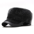 Winter men's faux mink flat top cap with leather brim and warm ear protection flaps - Adjustable / Gray