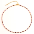 Detailed view of gold choker necklace with rectangle purple zircon and lobster clasp - Purple Necklace