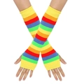 Regenbogenfarbene gestrickte Armstulpen mit fingerlosem Daumenloch für Damen - Gelbe Gerippte Regenbogen-Ärmel