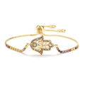 Adjustable gold Hamsa hand bracelet with colorful micro-pave cubic zirconia stones - Gold Hamsa Hand - Full Color Pave
