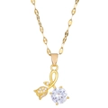 Elegante collana dorata con ciondolo a rosa, cristalli di zircone e grande pietra tonda - Stile Rosa Zirconia (K-170)