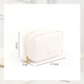 Portable white leather mini makeup bag with golden zipper and 17.5x13cm dimensions - Large / White