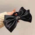 Large black satin bow hair claw clip with star-shaped rhinestones for thick hair - Star Decoration Bow Claw Clip 13cm