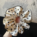 Elegante elastico per capelli a pois beige con bordi neri increspati in seta - Bianco Sporco