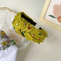 Yellow fabric knotted headband with colorful crystals and rhinestones in gold settings - Yellow