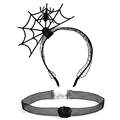 Halloween Haarreif und Choker Set mit schwarzem Spinnennetz und Rosen-Dekorationen - 3# Schwarzes Gaze Spinne Set