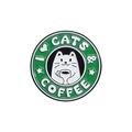 Emaille-Anstecknadel mit grünem Kreis 'I LOVE CATS & COFFEE' und weißem Katzen-Design - Rundes Grünes Katzenlogo (QHXZ187)