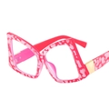 Pink and red camouflage butterfly eyewear frame with gold metal hinges and clear lenses - Red Leopard Frame Transparent Lens