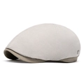 Beige vintage newsboy cap for men with khaki brim and side metal button detail - Adjustable / Light Gray