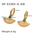 Detailansicht goldener fächerförmiger Ohrringe mit grünem Zirkon und 20mm Breitenangabe - Gold mit grünem Stein (HF-E3363-G-GN)