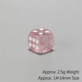 Detail of pink translucent 6-sided dice weighing 2.5g and measuring 14x14mm - Lotus Pink