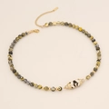 Vintage evil eye necklace with turquoise malachite beads and gold chain necklace - Yellow Malachite Style (Geometric/Swirl Texture)
