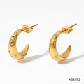 Golden C-shaped stainless steel earrings with sparkling zircon stones in a vintage style - 14K Gold + White Zircon (KDE892)