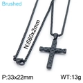 Brushed black stainless steel Byzantine chain with cross pendant, size 660x2mm - Small / Black