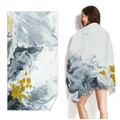 Quick-dry microfiber beach towel with elegant black and gold marble fluid art design - Ice and Fire (Single-sided Print with PE Bag)