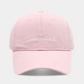 Pink cotton baseball cap featuring white overstimulated embroidery with a curved brim - Adjustable / Light Pink