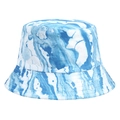 Unisex bucket hat featuring blue and white tie-dye marble patterns in durable canvas - Blue White Tie-Dye (D-12)
