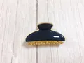 Elegant dark blue acetate hair claw clip with rhinestones and golden metal teeth - Rhinestone Arc / Rhinestone Dark Blue