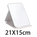 Portable white PU leather folding makeup mirror with 21x15cm compact desk stand - Rounded White Large